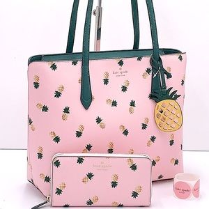 KATE SPADE MARLEE PINEAPPLE PRINTED TOTE & Pineapple Marlee LG Continent Wallet